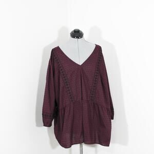 Lane Bryant Burgundy Clip Dot Shirt Size 24